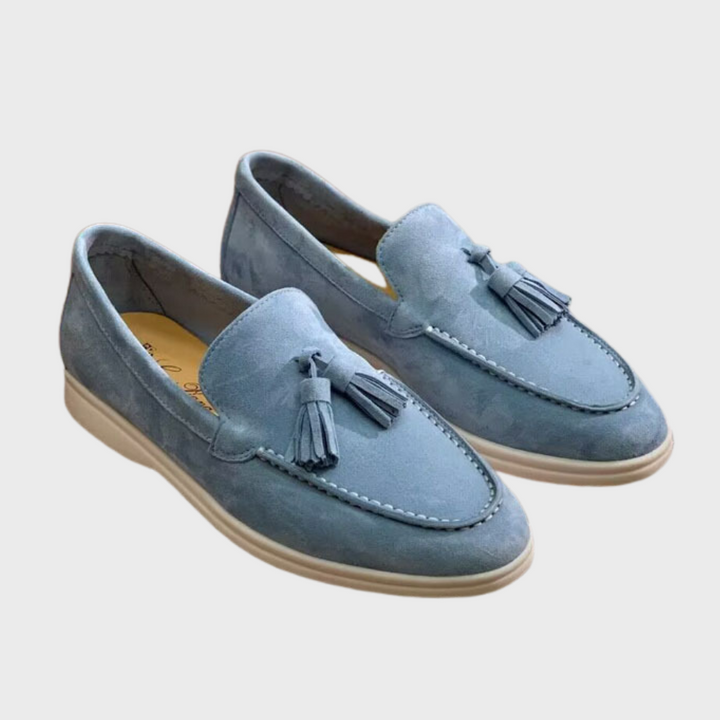 Damen Wildleder-Slipper mit Quasten und runder Zehenpartie