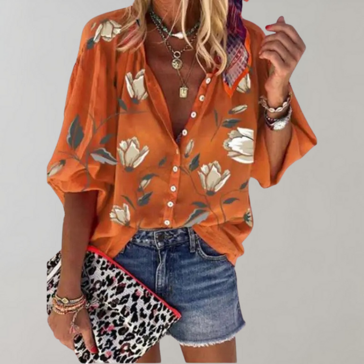 W&W Mode Sommerbluse | Lässige Damenbluse mit Blumenmuster und Knöpfen