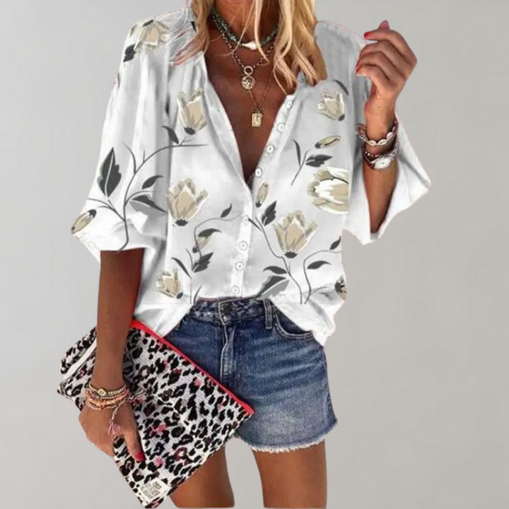 W&W Mode Sommerbluse | Lässige Damenbluse mit Blumenmuster und Knöpfen