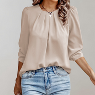 WW | Bluse Damen Falten Puffärmel Bluse