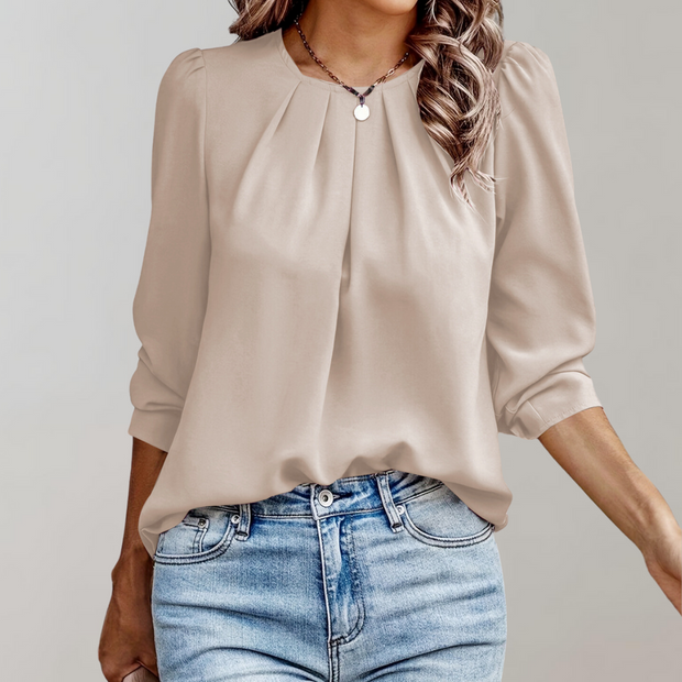 WW | Bluse Damen Falten Puffärmel Bluse