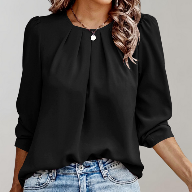 WW | Bluse Damen Falten Puffärmel Bluse