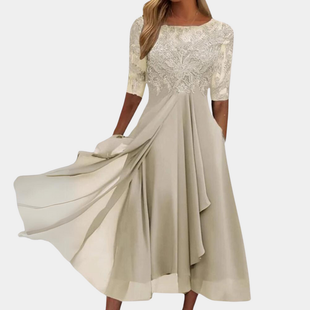 WW | Elegantes Spitzen Chiffon Midi Kleid für Damen