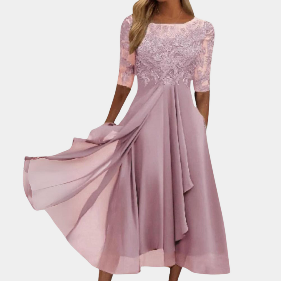 WW | Elegantes Spitzen Chiffon Midi Kleid für Damen