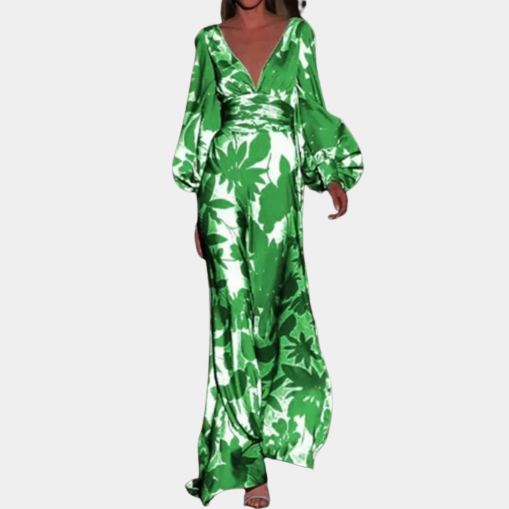WW | Jumpsuit Tiefer V-ausschnitt Ballonärmel Weite Beine Elegante Abendmode