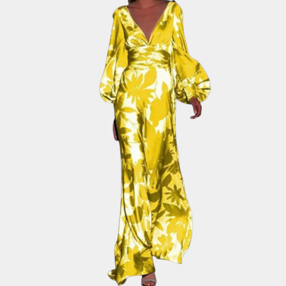 WW | Jumpsuit Tiefer V-ausschnitt Ballonärmel Weite Beine Elegante Abendmode