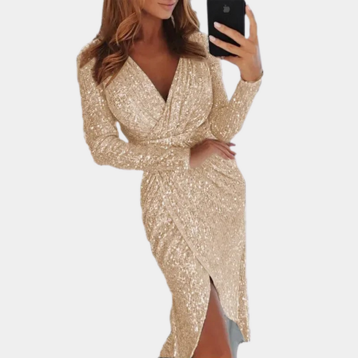 W&W Mode | Damen Paillettenkleid mit Schlitz Vorne