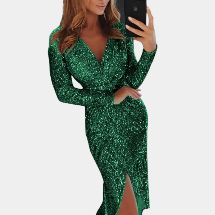 W&W Mode | Damen Paillettenkleid mit Schlitz Vorne
