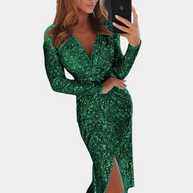 WW | Damen Paillettenkleid mit Schlitz Vorne