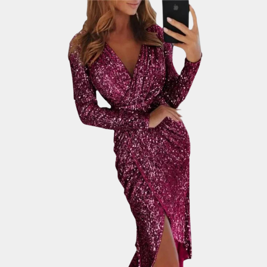 WW | Damen Paillettenkleid mit Schlitz Vorne