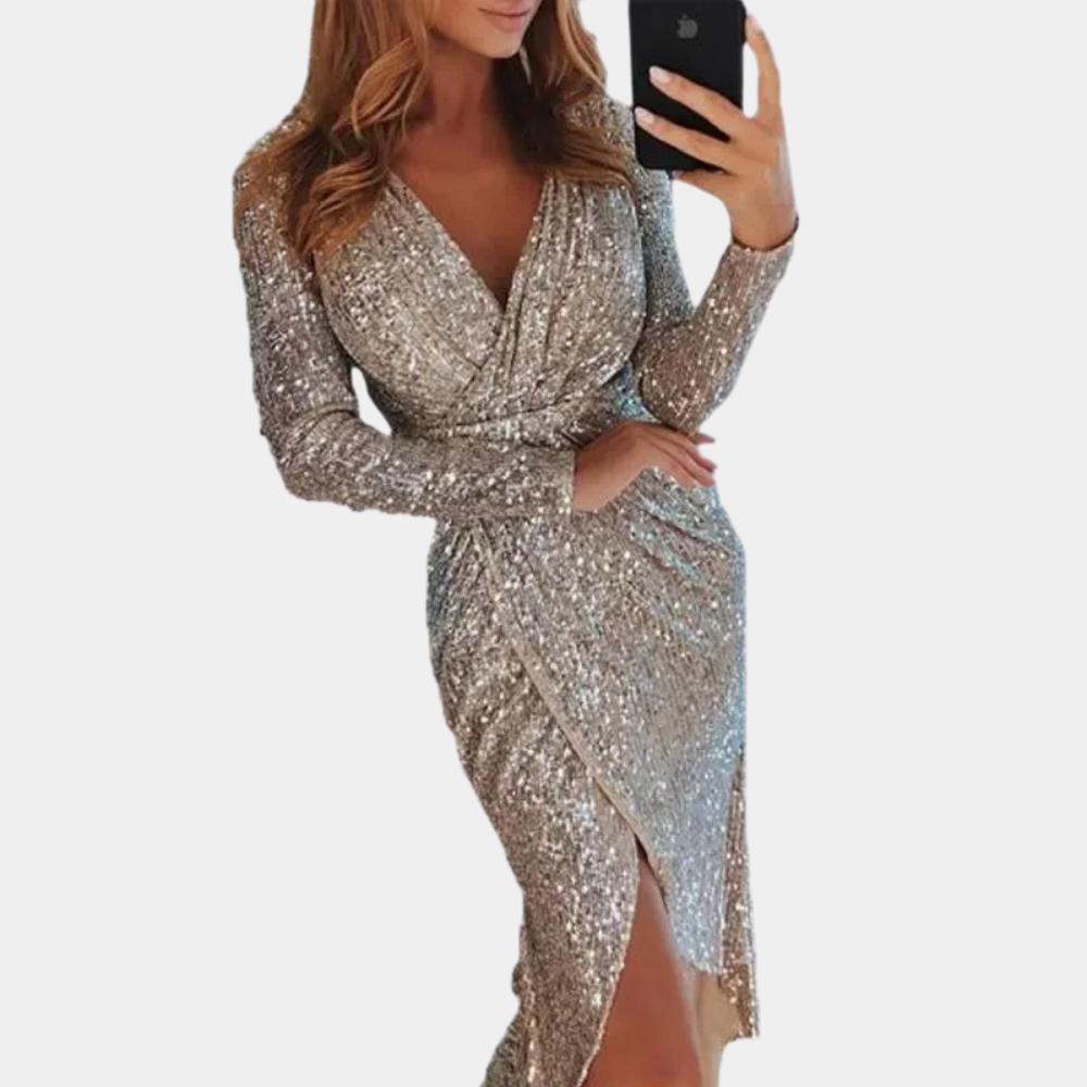 WW | Damen Paillettenkleid mit Schlitz Vorne