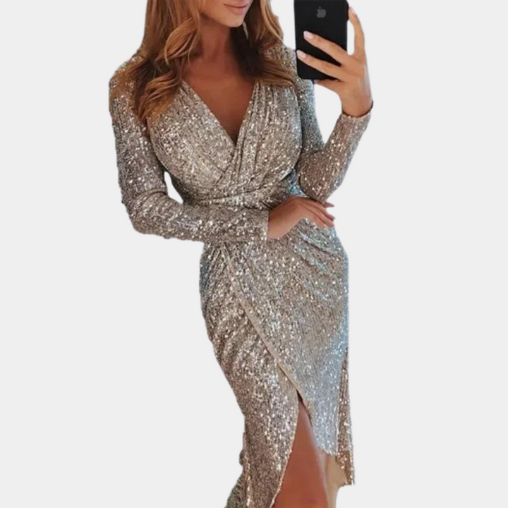 W&W Mode | Damen Paillettenkleid mit Schlitz Vorne