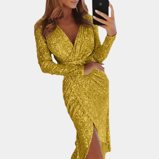 WW | Damen Paillettenkleid mit Schlitz Vorne