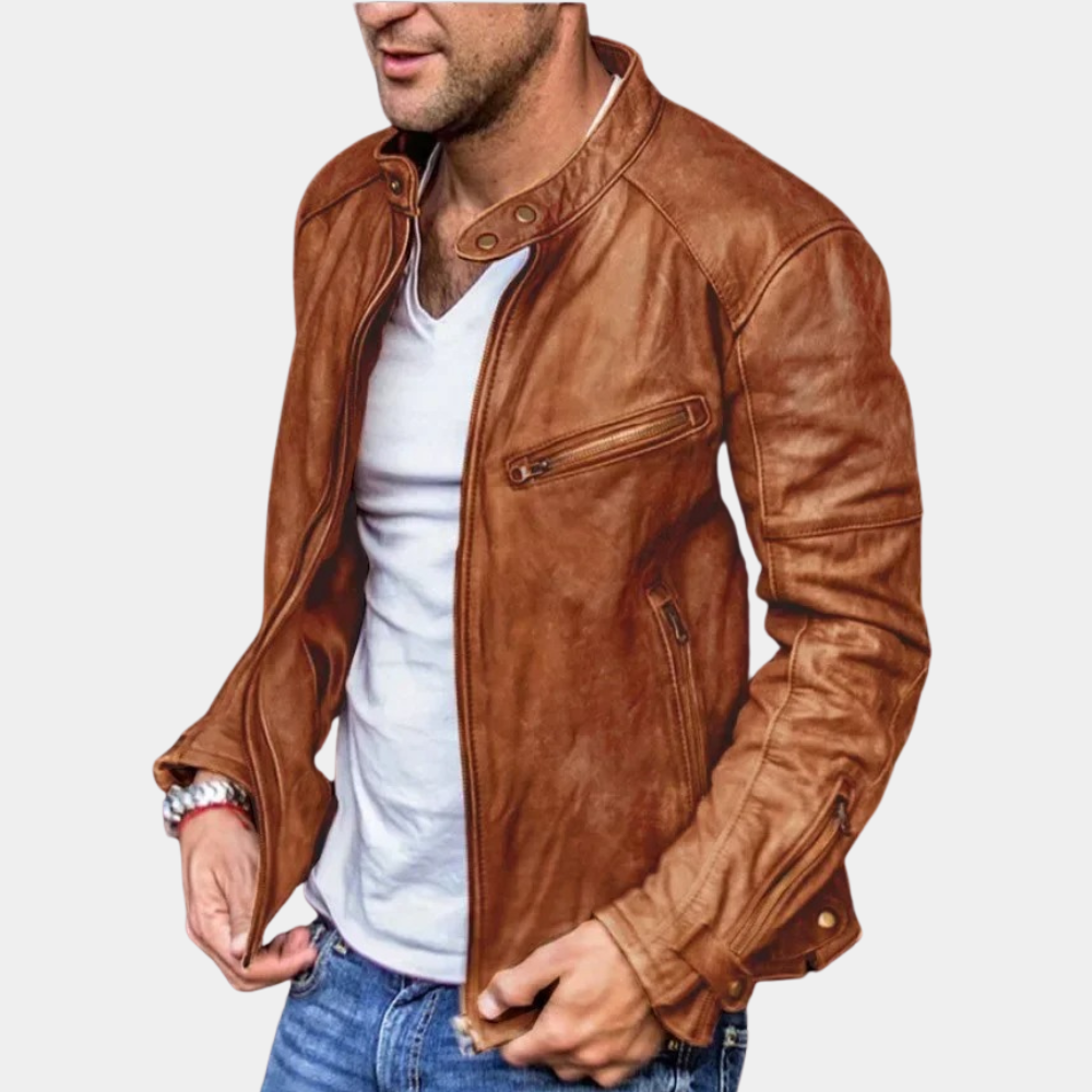 W&W Mode | Klassische Wetterfeste Lederjacke für Männer