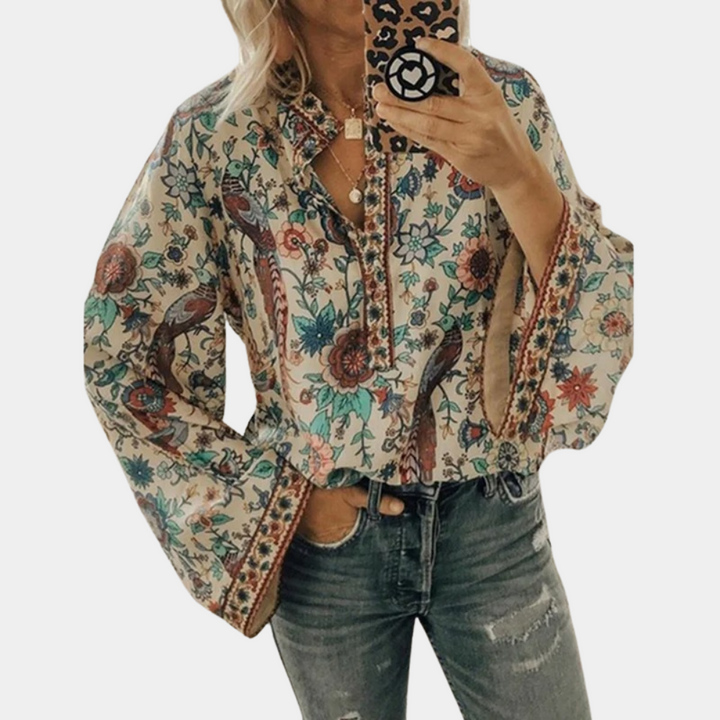 W&W Mode | Leichte Und Elegante Langärmlige Bluse Mit Stilvollem Muster