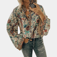 WW | Leichte Und Elegante Langärmlige Bluse Mit Stilvollem Muster