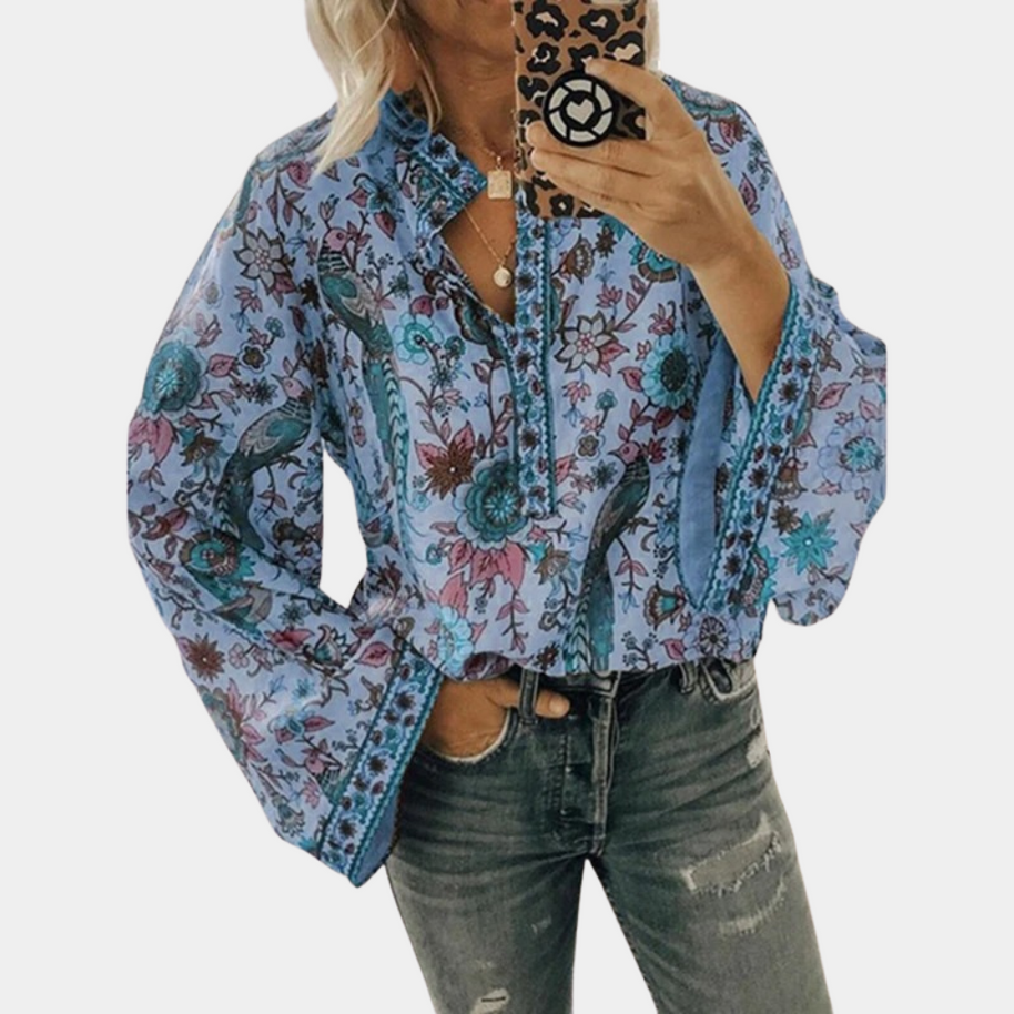 WW | Leichte Und Elegante Langärmlige Bluse Mit Stilvollem Muster
