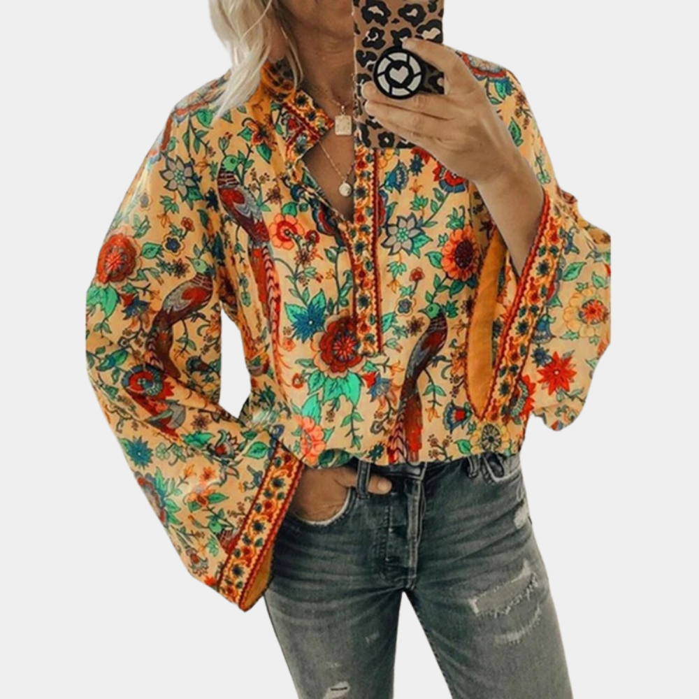 WW | Leichte Und Elegante Langärmlige Bluse Mit Stilvollem Muster