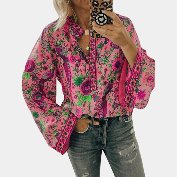 WW | Leichte Und Elegante Langärmlige Bluse Mit Stilvollem Muster