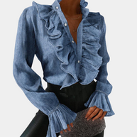 WW | Denim-Bluse mit Rüschen und Knopfleiste für Damen