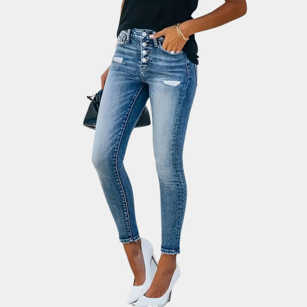 WW | Trendy Skinny Damenjeans mit modischen Knöpfen