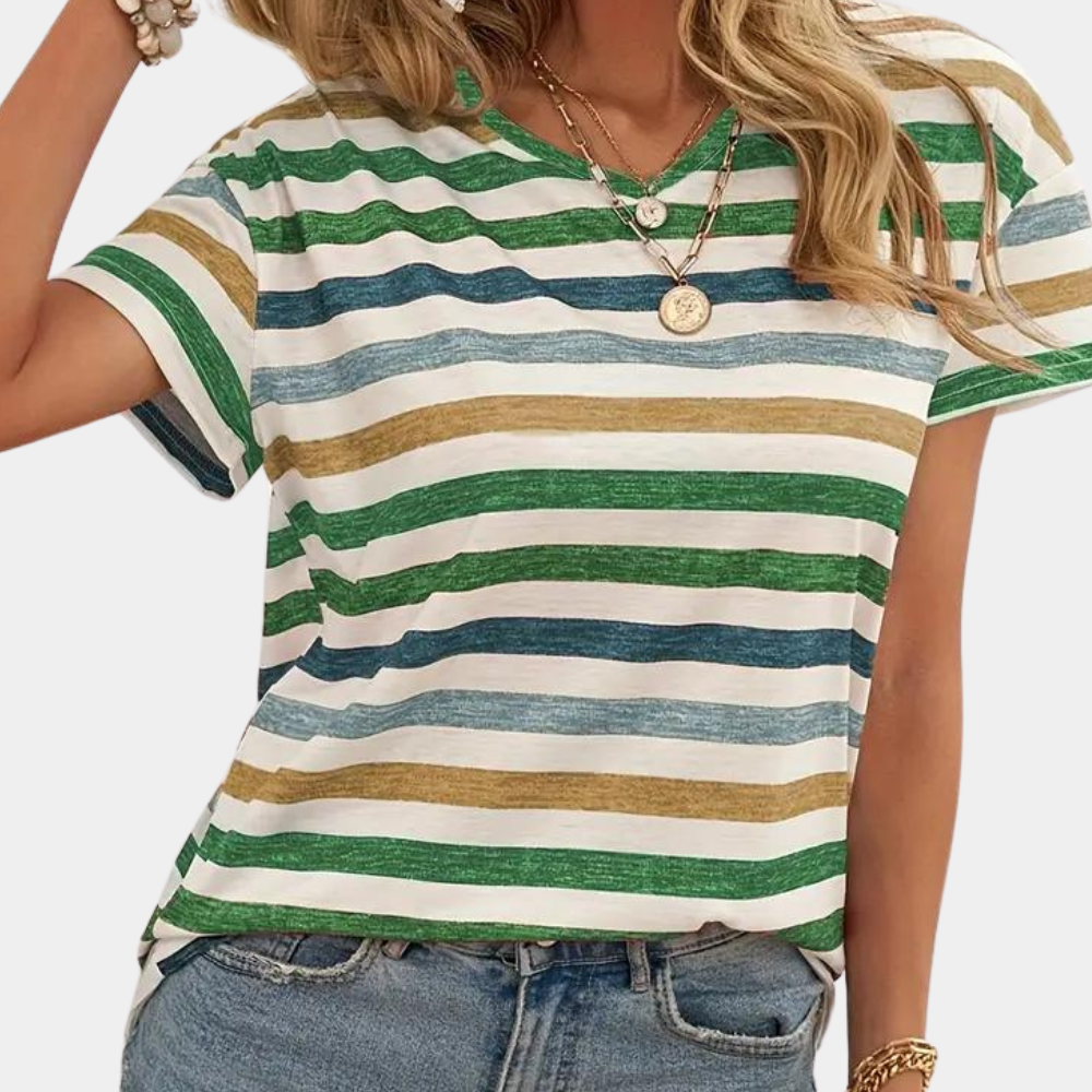 W&W Mode | Lässiges Gestreiftes Baumwoll T-Shirt Für Damen