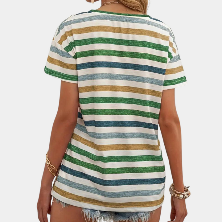 W&W Mode | Lässiges Gestreiftes Baumwoll T-Shirt Für Damen