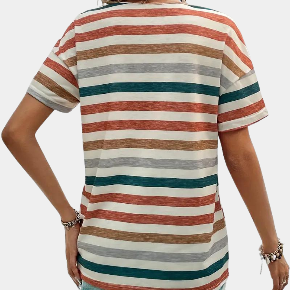 W&W Mode | Lässiges Gestreiftes Baumwoll T-Shirt Für Damen