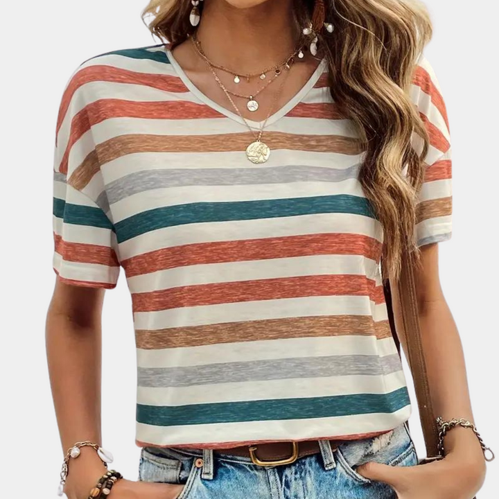 W&W Mode | Lässiges Gestreiftes Baumwoll T-Shirt Für Damen