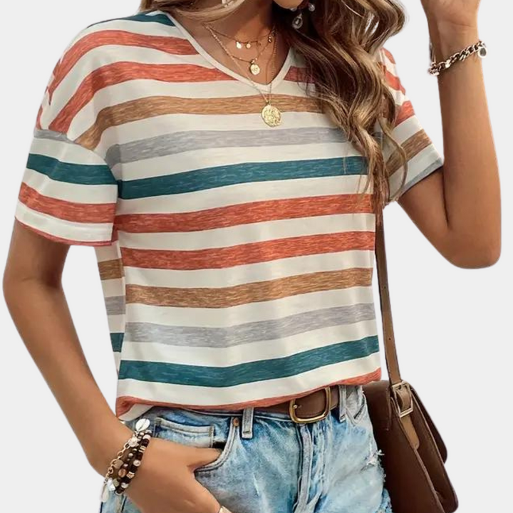 W&W Mode | Lässiges Gestreiftes Baumwoll T-Shirt Für Damen