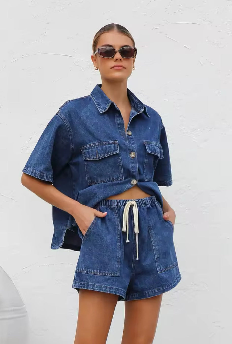 WW | Lässiges Jeans Set Mit Übergröße Hemd & Shorts