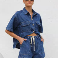 WW | Lässiges Jeans Set Mit Übergröße Hemd & Shorts