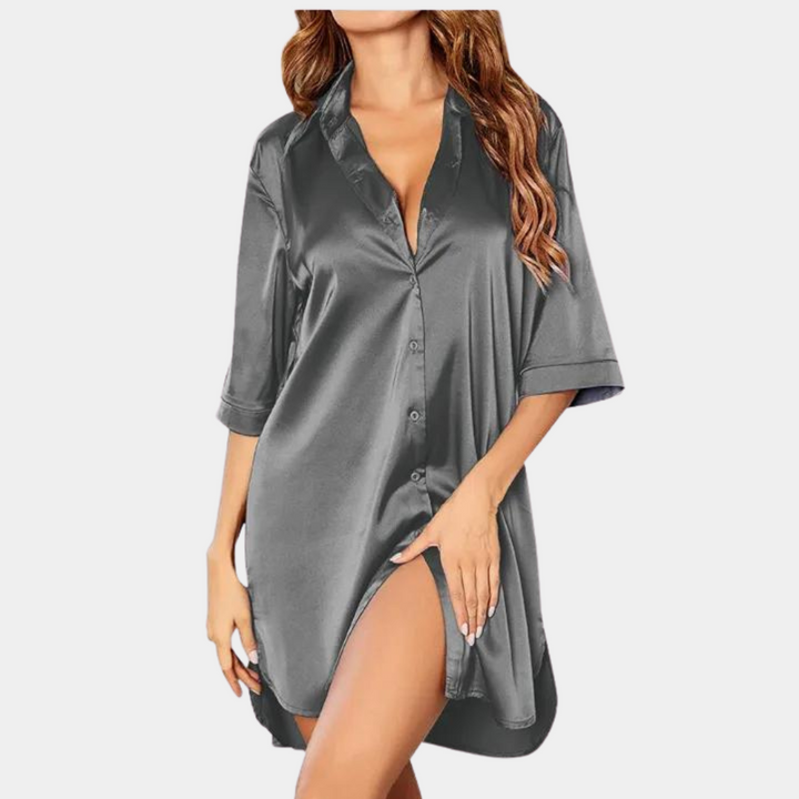 W&W Mode | Satin Knopf-Bund Nachthemd für Damen