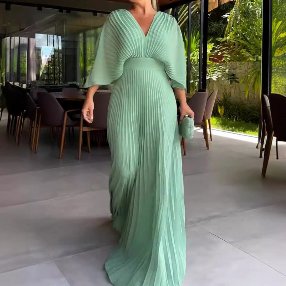 WW | Gefaltetes V-Ausschnitt Maxikleid mit Fließenden Ärmeln für Damen