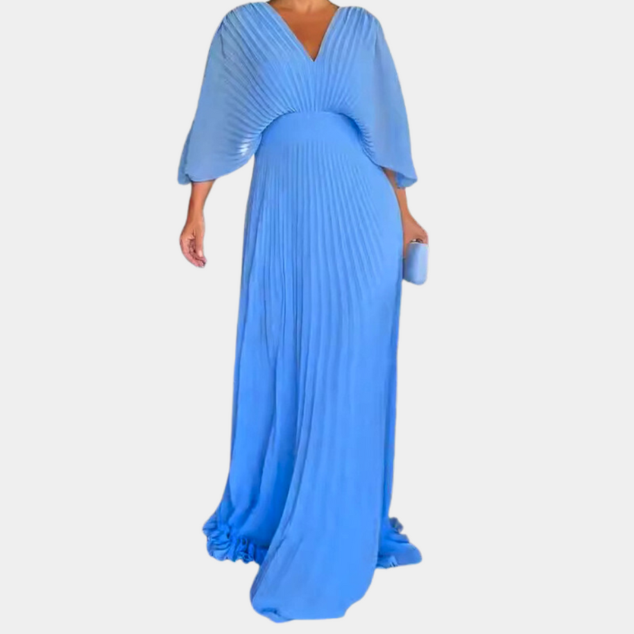 WW | Gefaltetes V-Ausschnitt Maxikleid mit Fließenden Ärmeln für Damen