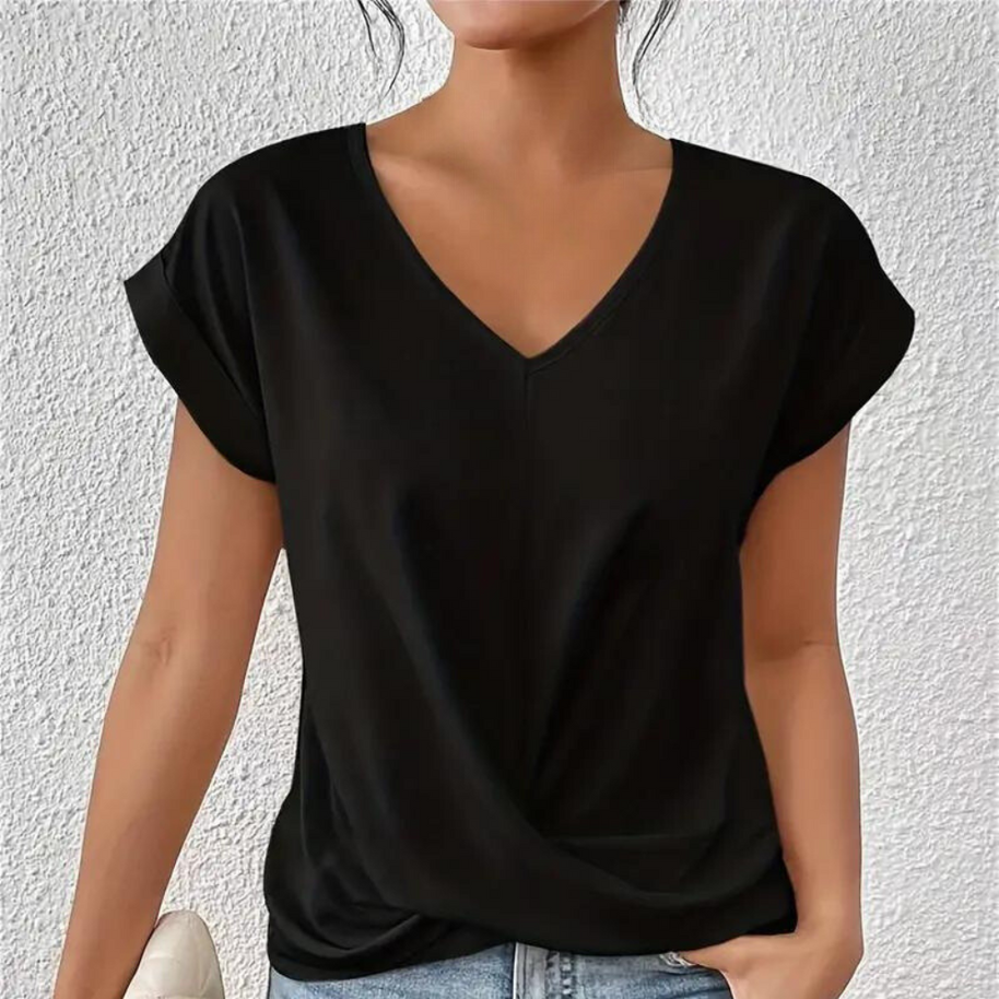 WW | Drapierte Bluse mit V-Ausschnitt und kurzen Ärmeln für Damen