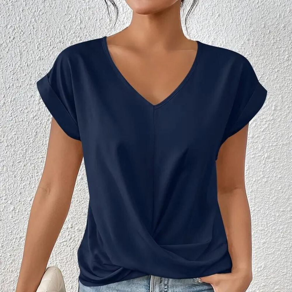 WW | Drapierte Bluse mit V-Ausschnitt und kurzen Ärmeln für Damen
