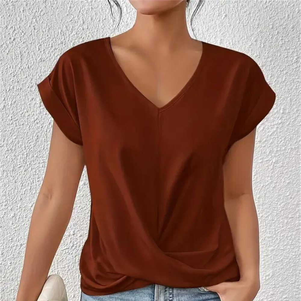 WW | Drapierte Bluse mit V-Ausschnitt und kurzen Ärmeln für Damen