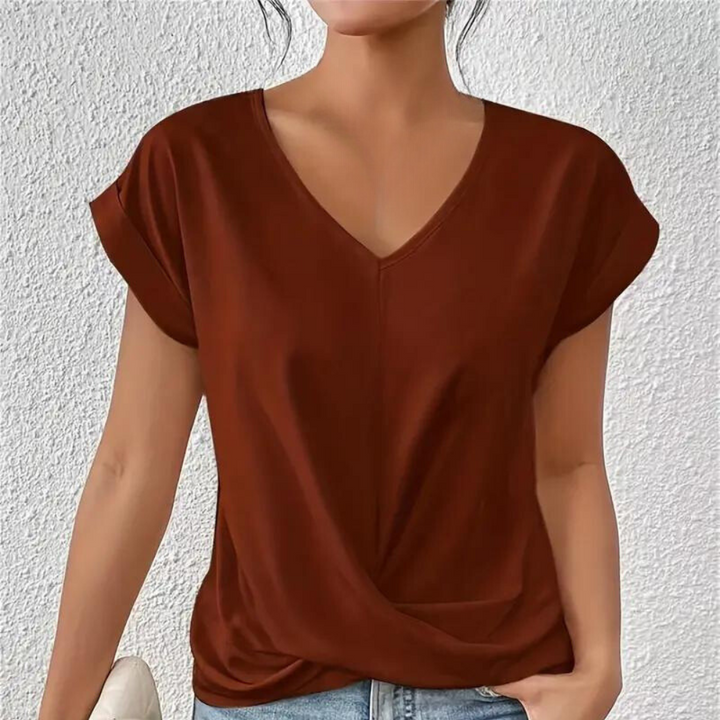 W&W Mode | Drapierte Bluse mit V-Ausschnitt und kurzen Ärmeln für Damen