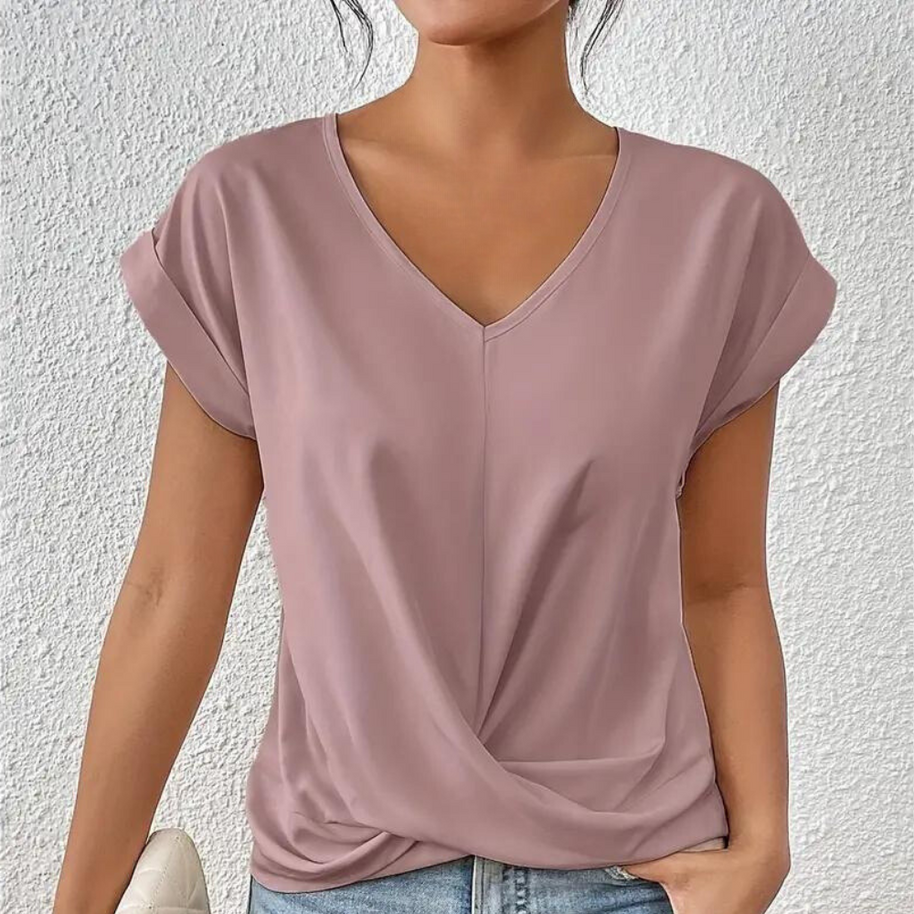 WW | Drapierte Bluse mit V-Ausschnitt und kurzen Ärmeln für Damen