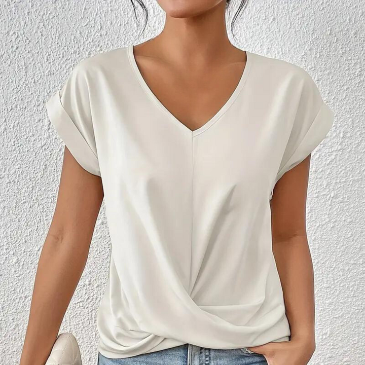 W&W Mode | Drapierte Bluse mit V-Ausschnitt und kurzen Ärmeln für Damen
