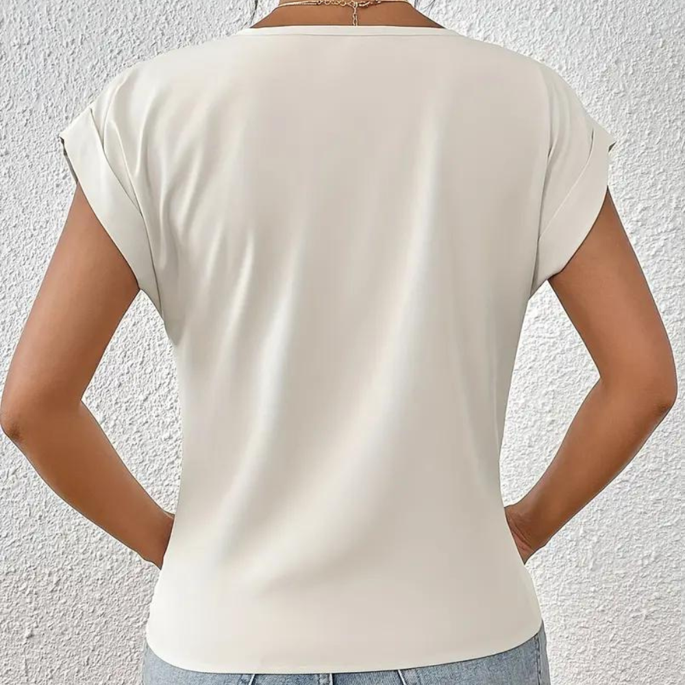 W&W Mode | Drapierte Bluse mit V-Ausschnitt und kurzen Ärmeln für Damen