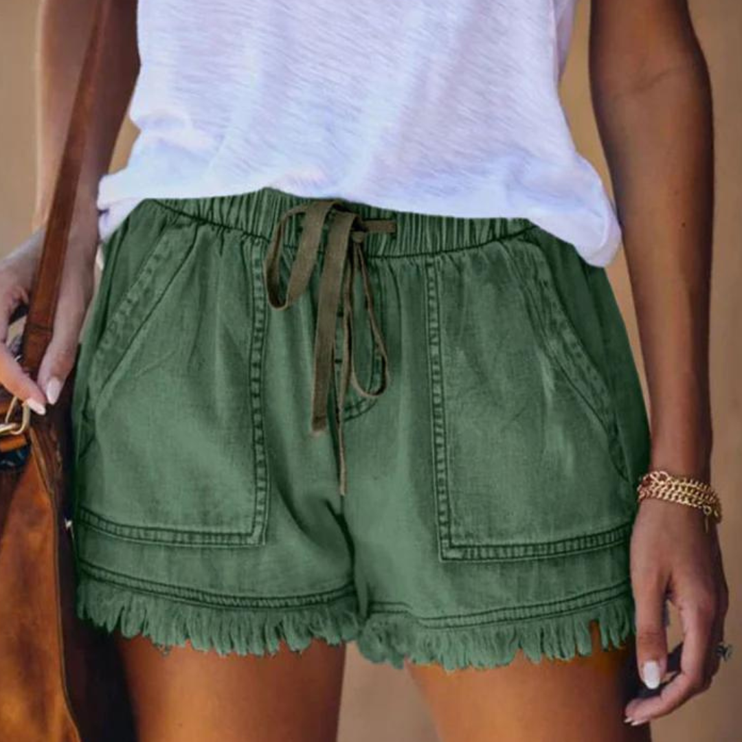 WW | Einfache Passform mit Fransen Jeansshorts für Frauen