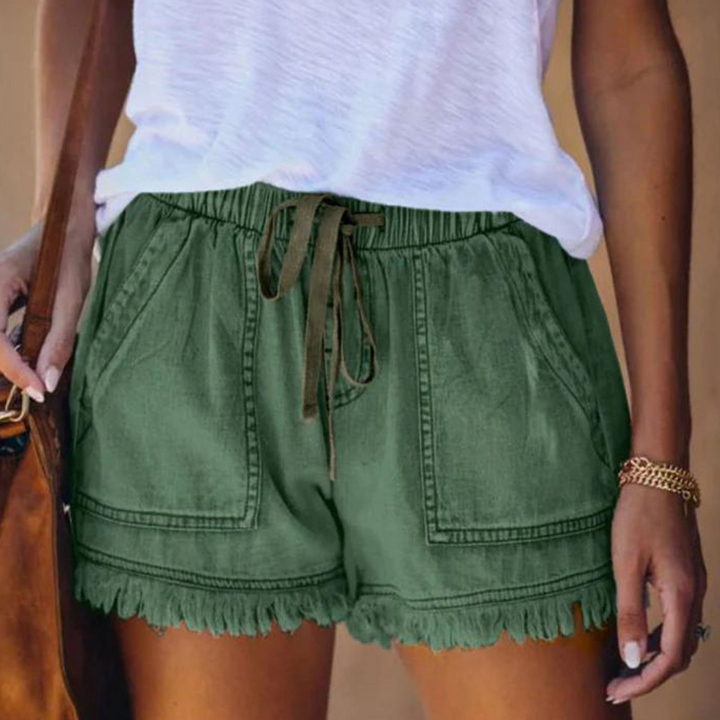 W&W Mode | Einfache Passform mit Fransen Jeansshorts für Frauen