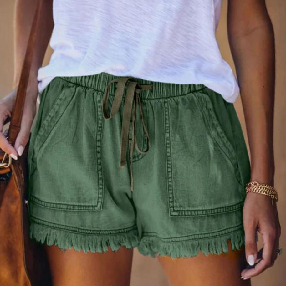 WW | Einfache Passform mit Fransen Jeansshorts für Frauen