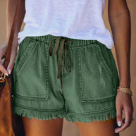 WW | Einfache Passform mit Fransen Jeansshorts für Frauen