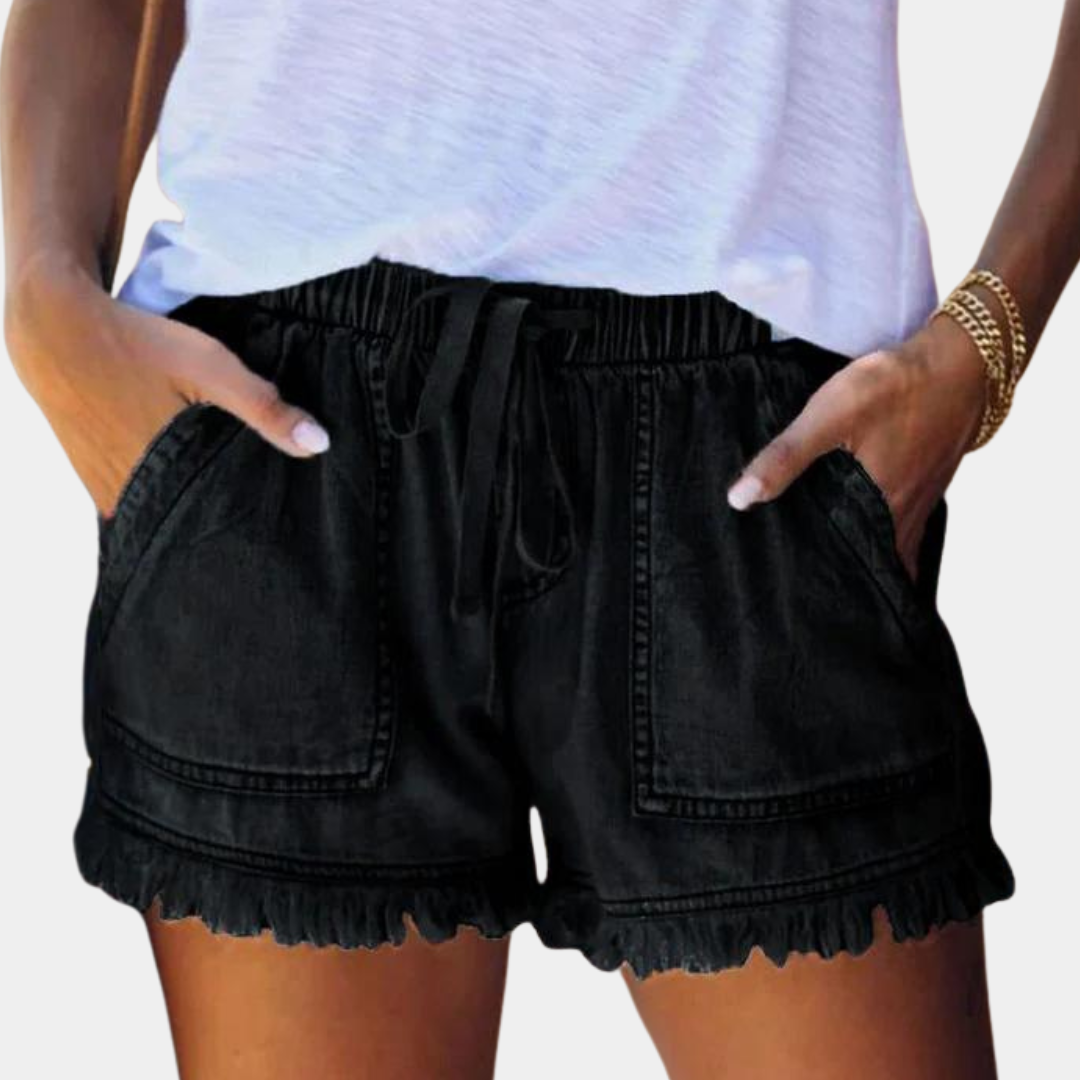 WW | Einfache Passform mit Fransen Jeansshorts für Frauen