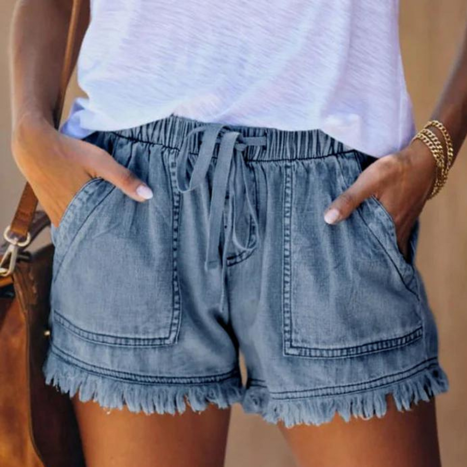 WW | Einfache Passform mit Fransen Jeansshorts für Frauen