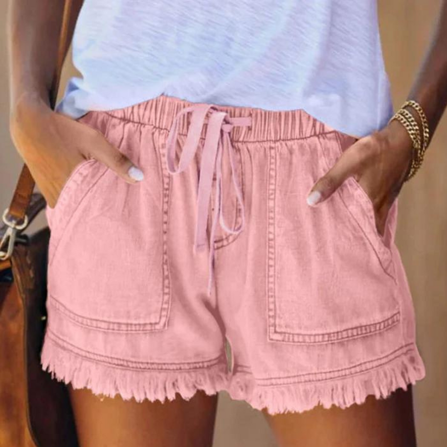 WW | Einfache Passform mit Fransen Jeansshorts für Frauen