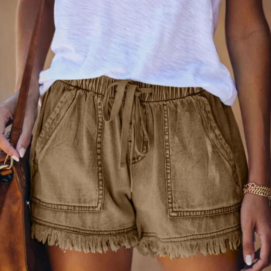 WW | Einfache Passform mit Fransen Jeansshorts für Frauen